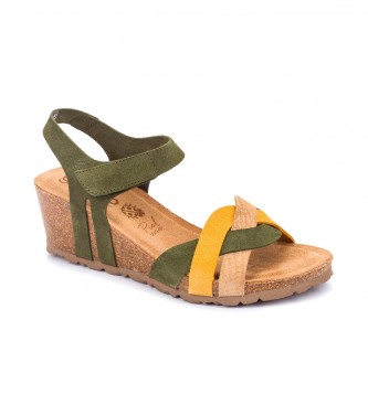 Yokono Leather sandals Cadiz 140 multicolour green -Height wedge 5.5cm