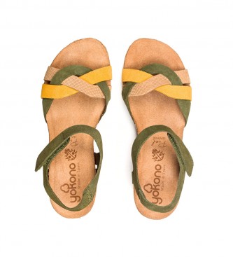 Yokono Lder sandaler Cadiz 140 flerfarvet grn -Hjde kile 5.5cm
