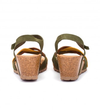 Yokono Leather sandals Cadiz 140 multicolour green -Height wedge 5.5cm