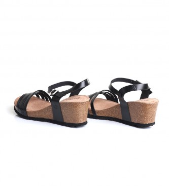 Yokono Leather sandals Cadiz 196 black - wedge height: 5,5cm