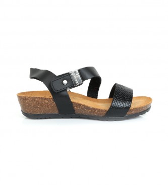 Yokono Capri 042 sandlias de couro preto - altura da cunha: 4cm