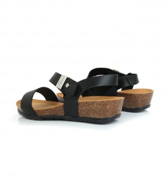 Yokono Capri 042 black leather sandals - wedge height: 4cm