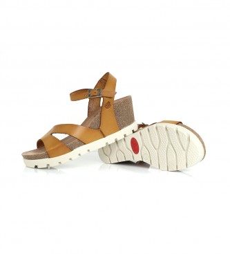 Yokono Mavile 007 sandalen van mosterdleer -Hoogte 5,5 cm sleehak