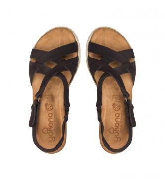 Yokono Rota black leather sandals - Height 7cm wedge 