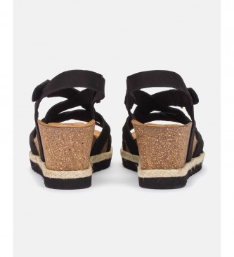 Yokono Rodar sandlias de couro preto - Altura 7cm de cunha 