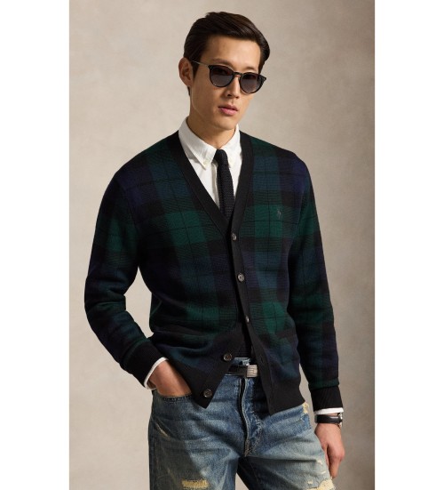 Acheter Polo Ralph Lauren Cardigan en laine à carreaux vert, marine