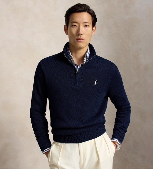 Comprar Polo Ralph Lauren Camisola de algodão com gola meio alta azul-marinho