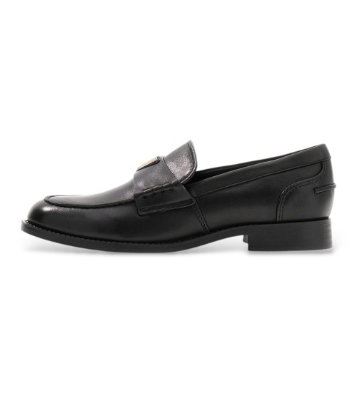 Guess Mocasines De Piel Beliso Negro