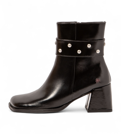 ART Botines De Piel Shinny Negro