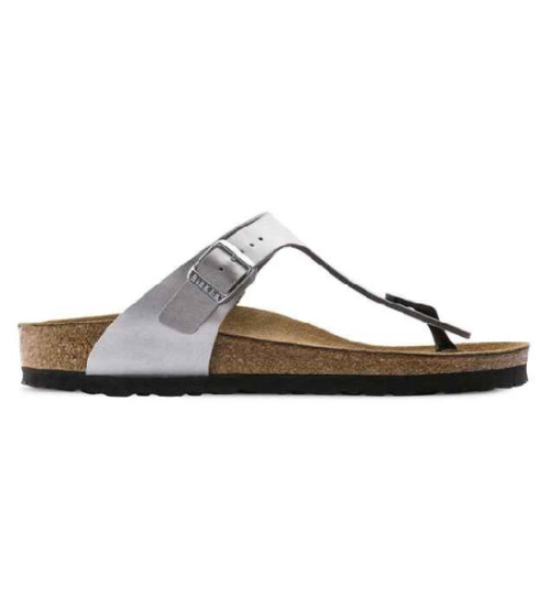 Køb Birkenstock Gizeh-sandaler i sølvfarvet læder