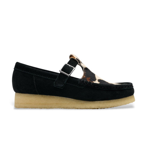 Clarks Zapatos De Piel Wallabee T Bar Negro