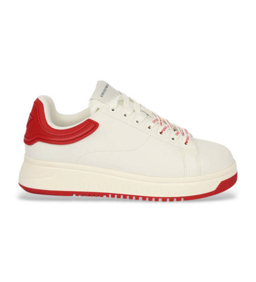 Emporio Armani Zapatillas De Piel Con Parte Posterior De Goma Blanco, Rojo