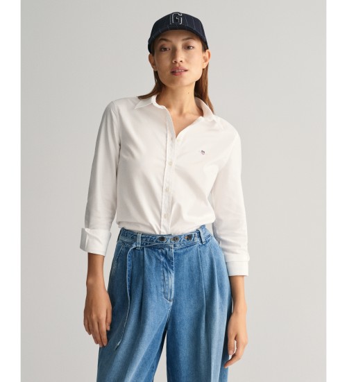Chemise GANT Femme Coton - Taille M (12) - Gris, Manches Longues, état Très Bon