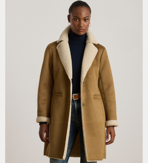 Comprare Lauren Ralph Lauren Cappotto in pelliccia sintetica e pelle scamosciata marrone