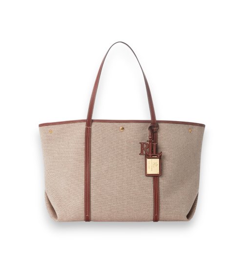 Comprar Lauren Ralph Lauren Mala tote Emerie em lona e pele cor de taupe