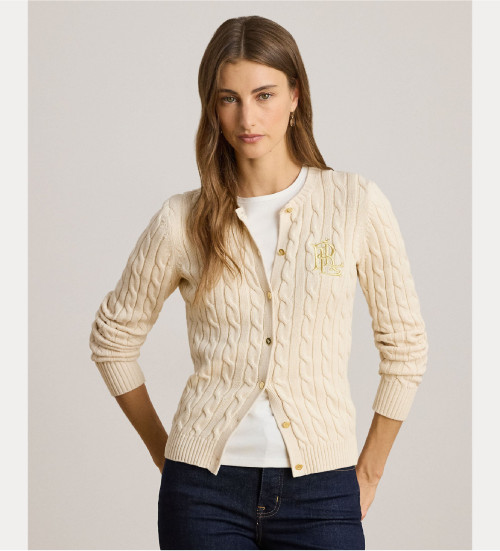Comprare Lauren Ralph Lauren Cardigan in cotone lavorato a maglia beige