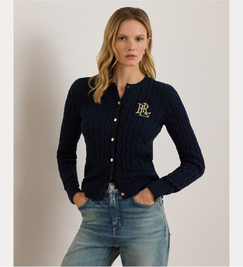 Kaufen Lauren Ralph Lauren Strickjacke aus geflochtenem Baumwollstrick in Navy