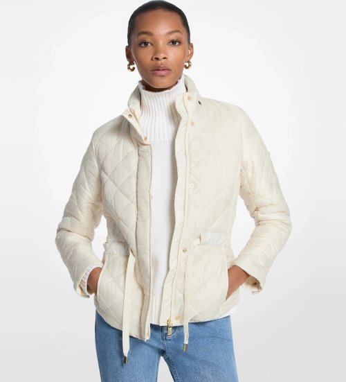 Comprar Michael Kors Chaqueta acolchada con cinturón blanco roto