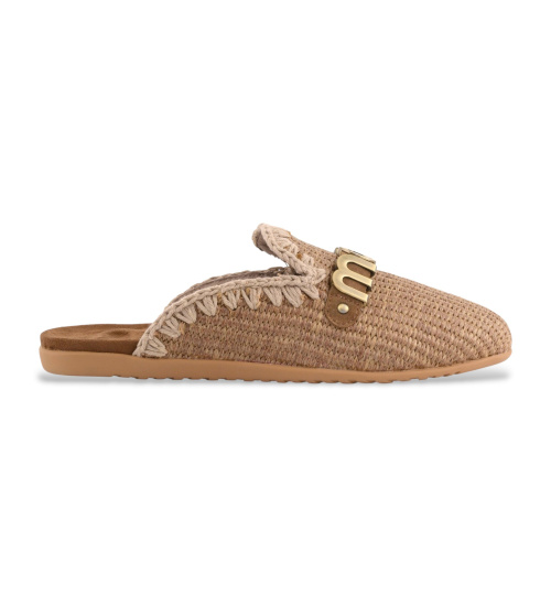 Buy Mou Open heel brown raffia ballerina slippers