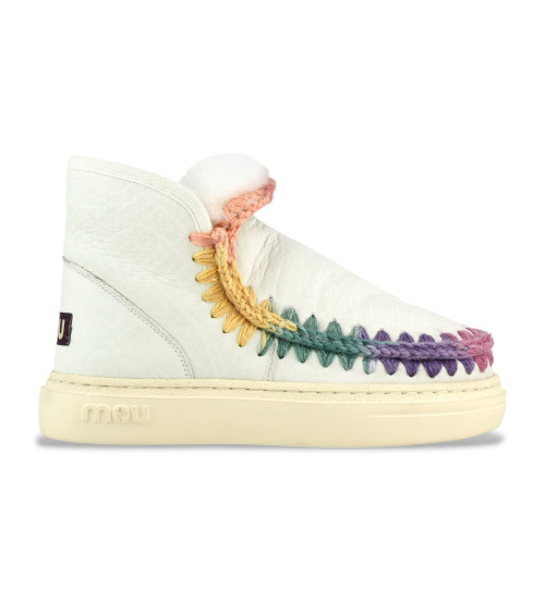 MOU Botines De Piel Eskimo Sneaker Bold Rainbow Stitching Beige, Multicolor