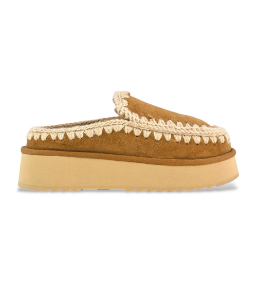 MOU Zuecos De Piel Clog Eskimo Platform Marrón