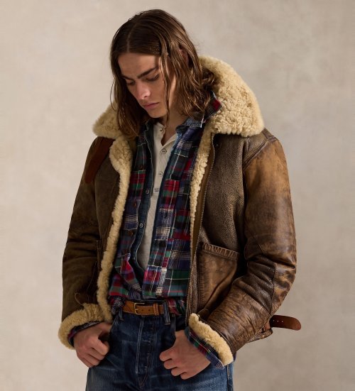 Comprar Polo Ralph Lauren Casaco bomber castanho em pele de tosquia
