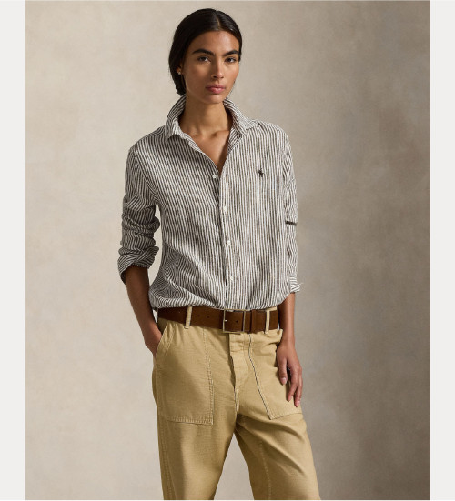 Comprar Polo Ralph Lauren Camisa de linho castanha de corte cl�ssico