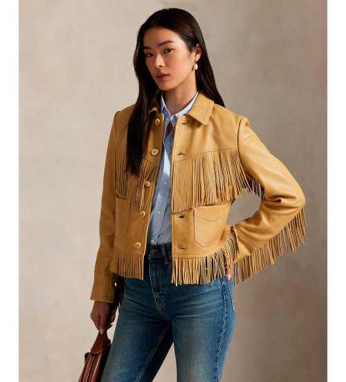 Nakup Polo Ralph Lauren Usnjena jakna Frng v bež barvi