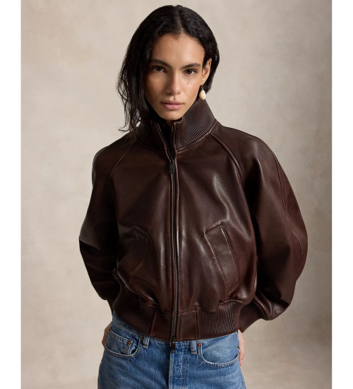 Köp Polo Ralph Lauren Aviatorjacka i brunt läder