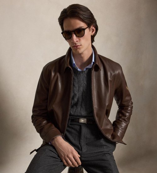 Polo Ralph Lauren — Veste en cuir lisse marron