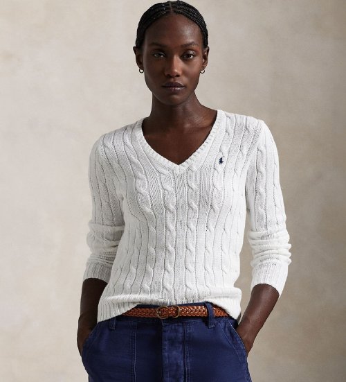 Comprare Polo Ralph Lauren Maglione bianco in cotone lavorato a trecce