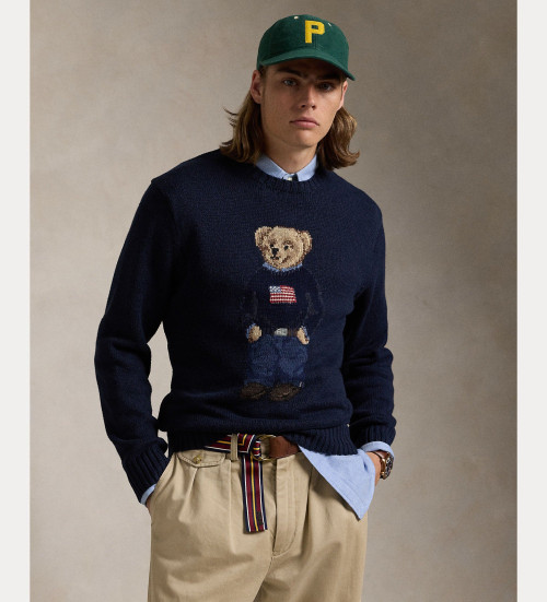 Acheter Polo Ralph Lauren Pull en coton et lin avec polo Bear marine