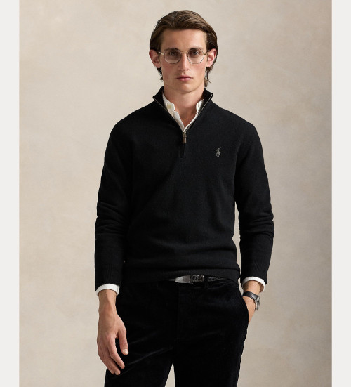 Comprar Polo Ralph Lauren Camisola de lã com fecho de correr preto curto
