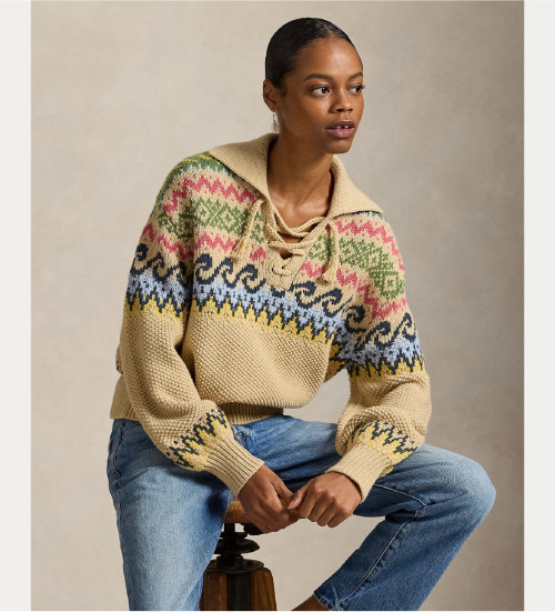 Køb Polo Ralph Lauren Fair Isle-trøje med snørebånd i beige