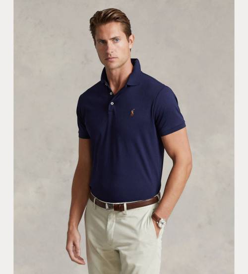 Køb Polo Ralph Lauren Custom Slim Fit polo shirt i blød navy bomuld