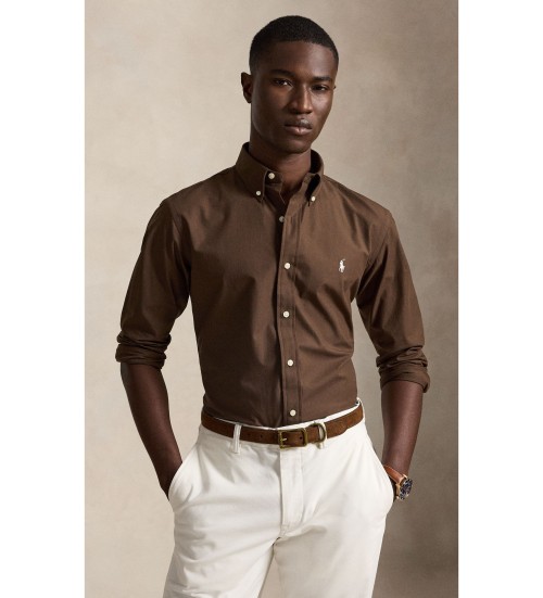 Comprare Polo Ralph Lauren Camicia in popeline elastico Custom Fit marrone