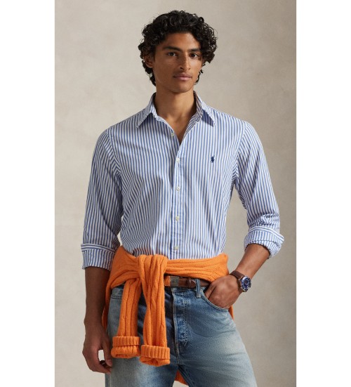 Comprar Polo Ralph Lauren Camisa de popelina com riscas azuis Custom Fit