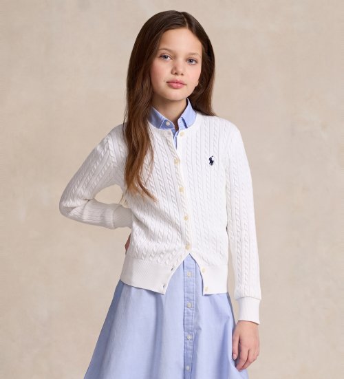 Köp Polo Ralph Lauren Vit kabelstickad kofta i bomull