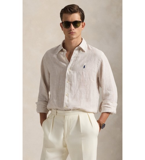 Acheter Polo Ralph Lauren Chemise en lin à rayures beige Custom Fit
