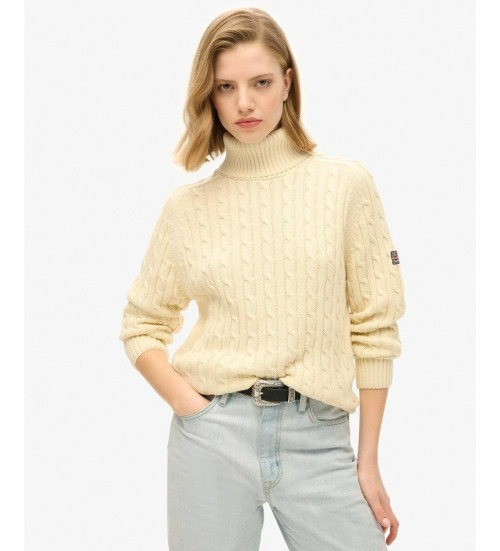 Superdry Maglione beige con arrotolamento a trecce