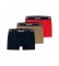 BOSS Pack 3 Boxers Logo Waistband Red, Brown, Navy