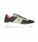 Lacoste Navy, beige block leather trainers