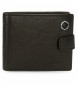Pepe Jeans Abzeichen Schwarzes Leder Portemonnaie mit Klickverschluss -11x8.5x1cm