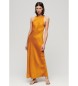 Superdry Satin midi dress with yellow olympic back