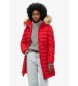 Superdry Mid-length coat with hood and synthetic fur trim Fuji red