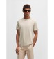 BOSS T-shirt em algodão elástico com gola com logótipo bege