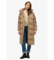 Superdry Lange gewatteerde jas met bruine capuchon
