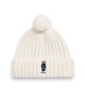 Polo Ralph Lauren Cream White Ribbed Beanie with Polo Bear and Pom-Pom