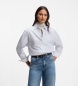 BOSS Wit, blauw gestreept Bernie-shirt