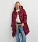 Pepe Jeans Lauren Long gewatteerde jas lang bordeauxrood